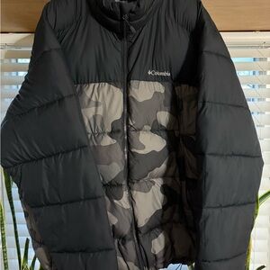 Columbia Omni-Heat Puffer Jacket Mens XXL Black Camo Insulated Winter Coat